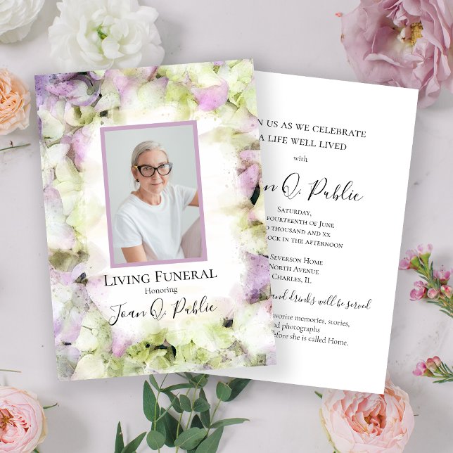 Almost Pink Hydrangea Flowers Living Funeral Party Invitation (Creator Uploaded)