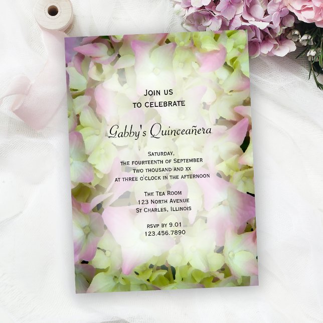 Almost Pink Hydrangea Flowers Quinceañera Party  Invitation (Creator Uploaded)