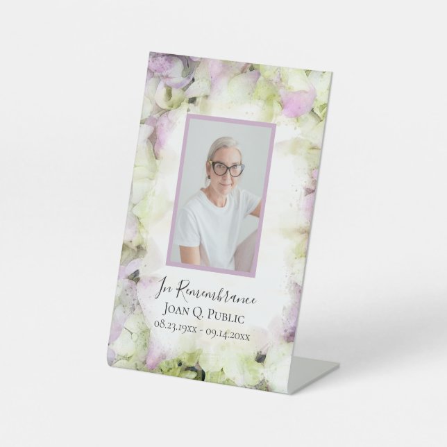 Almost Pink Hydrangea Watercolor Funeral Memorial Pedestal Sign (Front)