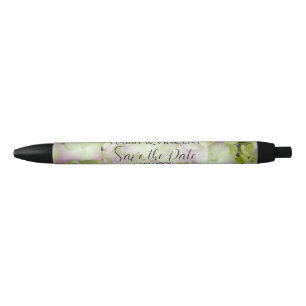 Almost Pink Hydrangea Wedding Save the Date Black Ink Pen