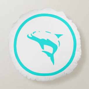Almost  teal blue white DOLPHIN nautical Round Cushion