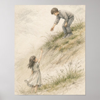 Almost Touching Hands – Soft Pencil Sketch Art Poster