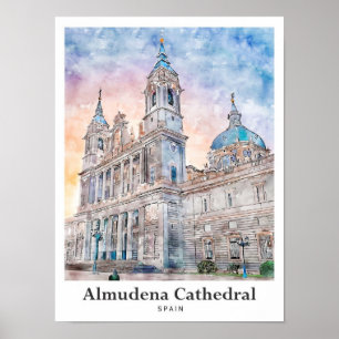 Almudena Cathedral Madrid Spain Travel Watercolor Poster