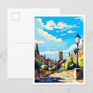 Alnwick England vintage travel illustration Postcard