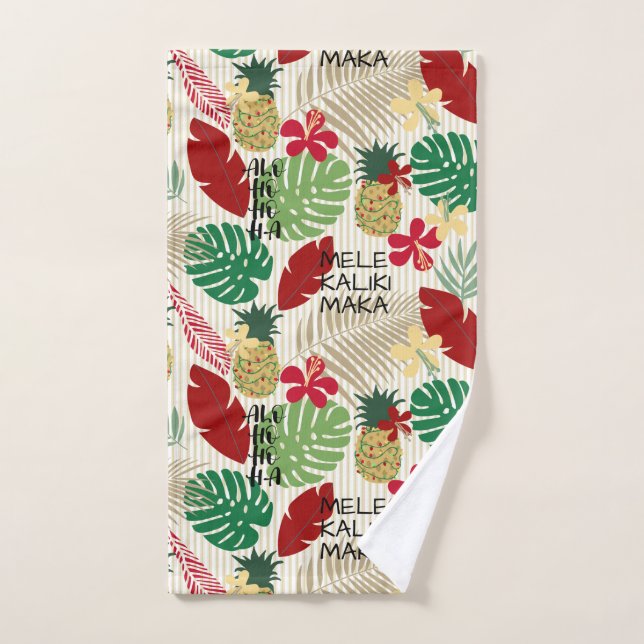 ALO-HO-HO-HA Hawaiian Tropical Holiday  Hand Towel (Hand Towel)