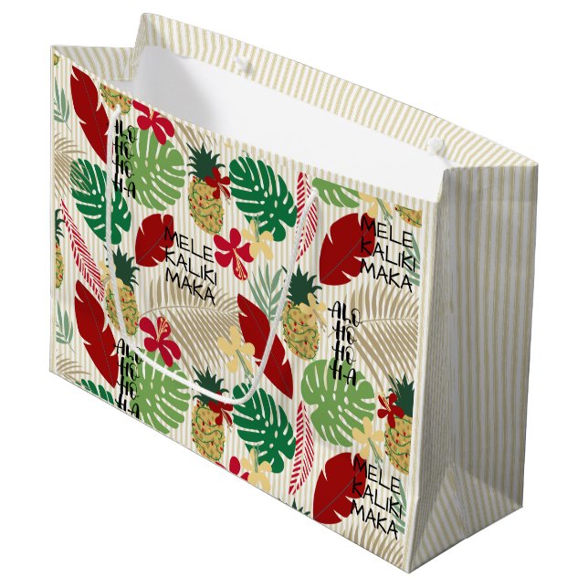 ALO-HO-HO-HA Hawaiian Tropical Holiday Large Gift Bag (Front Angled)