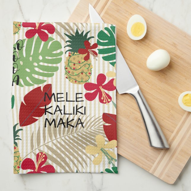 ALO-HO-HO-HA Hawaiian Tropical Holiday  Tea Towel (Quarter Fold)