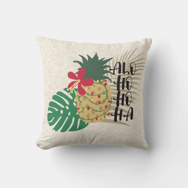 ALO-HO-HO-HA Hawaiian Tropical Pineapple Cushion (Front)