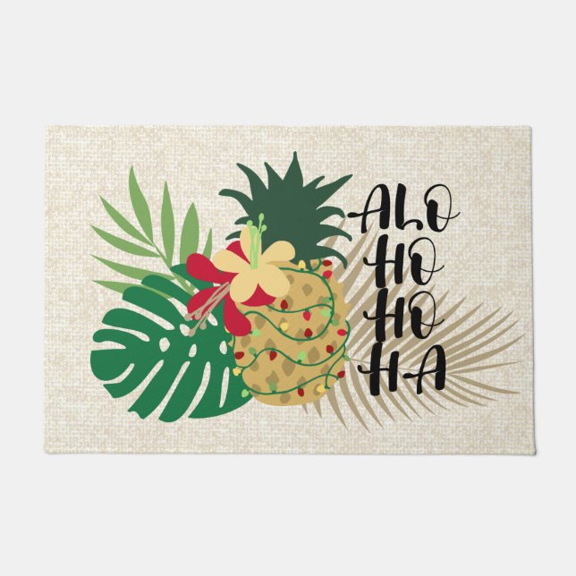 ALO-HO-HO-HA Hawaiian Tropical Pineapple Doormat (Front)