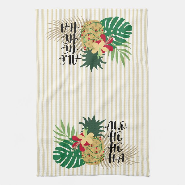 ALO-HO-HO-HA Hawaiian Tropical Pineapple Tea Towel (Vertical)