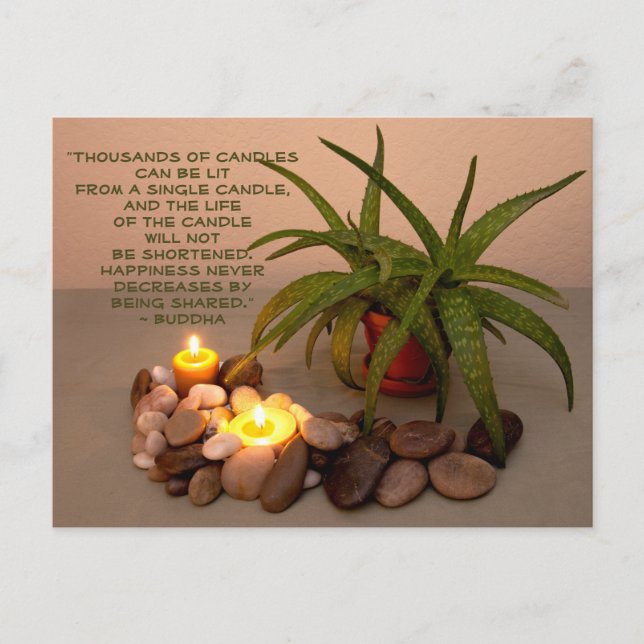 Aloe, Candles, and River Rocks | Happiness Quote Postcard (Front)