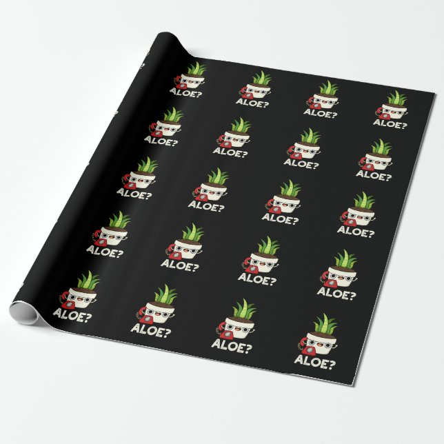 Aloe Funny Plant Hello Pun Dark BG Wrapping Paper (Unrolled)