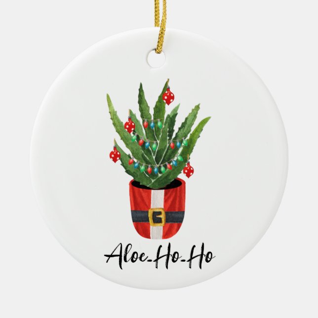 Aloe Ho Ho Santa Houseplant Christmas Ceramic Tree Decoration (Front)