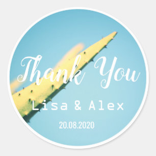 Aloe Thorns Pale Green Thank You Wedding Sticker
