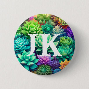 Aloe Vera and Succulents Collage Monogrammed 6 Cm Round Badge