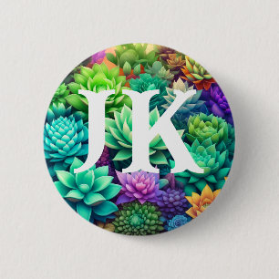 Aloe Vera and Succulents Collage Monogrammed 6 Cm Round Badge