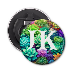 Aloe Vera and Succulents Collage Monogrammed Bottle Opener