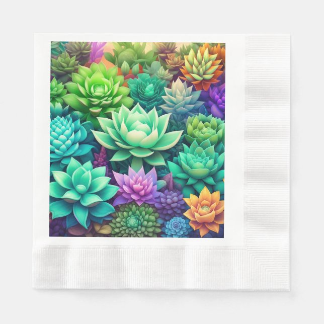 Aloe Vera and Succulents Collage Napkin (Front)