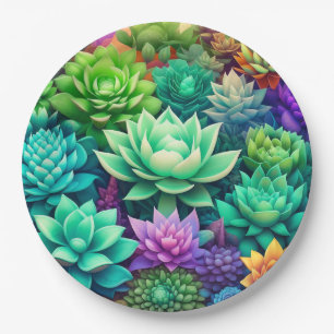 Aloe Vera and Succulents Collage Paper Plate