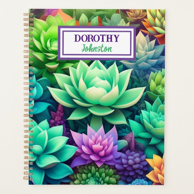 Aloe Vera and Succulents Collage Personalised Planner (Front)