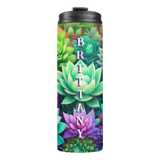 Aloe Vera and Succulents Collage Personalised Thermal Tumbler (Front)