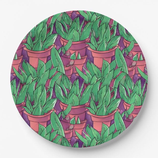 Aloe Vera in Pots Pattern Paper Plate (Front)