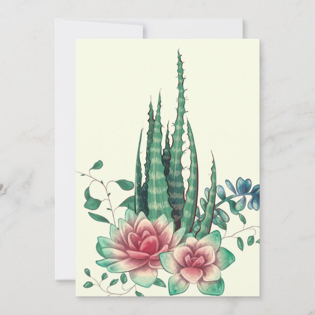 Aloe Vera Over Flowers Save The Date (Front)