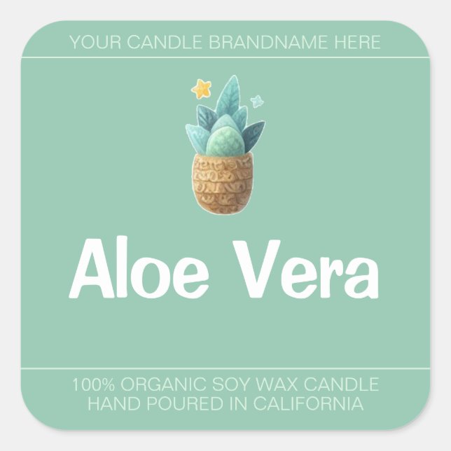 Aloe Vera Plant Cute Symbol Soy Candles Labels  (Front)