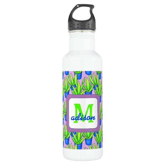 Aloe Vera Plants Pattern Monogrammed 710 Ml Water Bottle (Front)