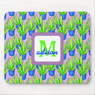 Aloe Vera Plants Pattern Monogrammed Mouse Mat