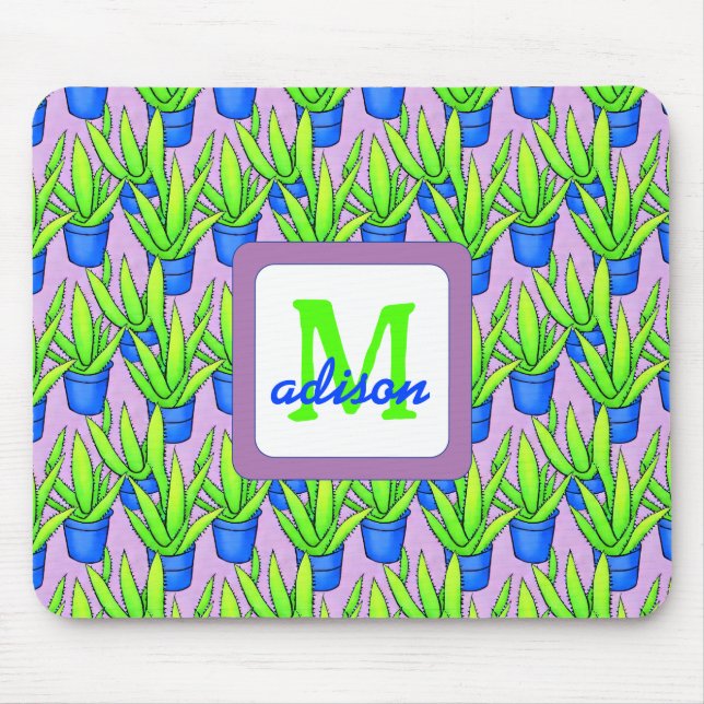 Aloe Vera Plants Pattern Monogrammed Mouse Mat (Front)