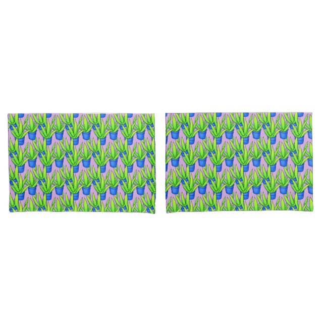 Aloe Vera Plants Pattern Monogrammed Pillowcase (Front-Set)