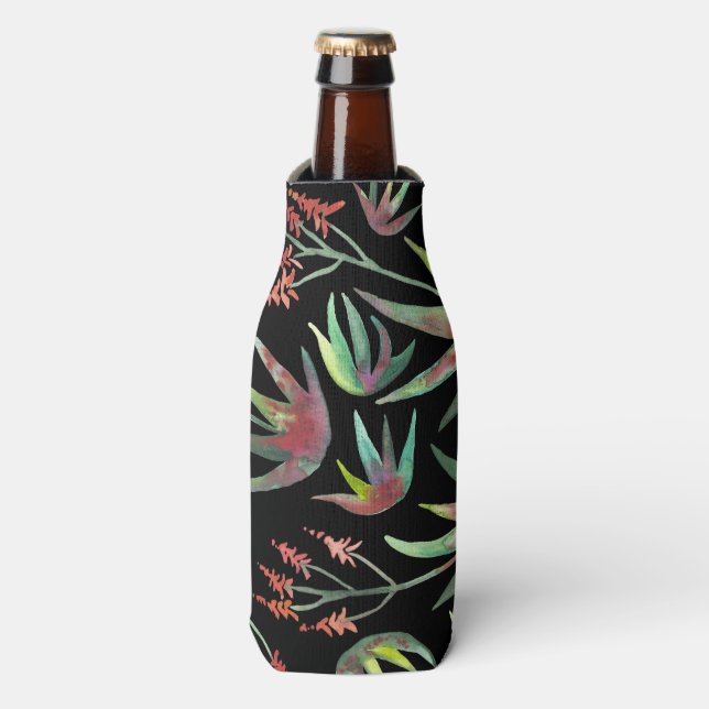 Aloe Vera Succulent Blooms Garden Watercolor Bottle Cooler (Bottle Front)