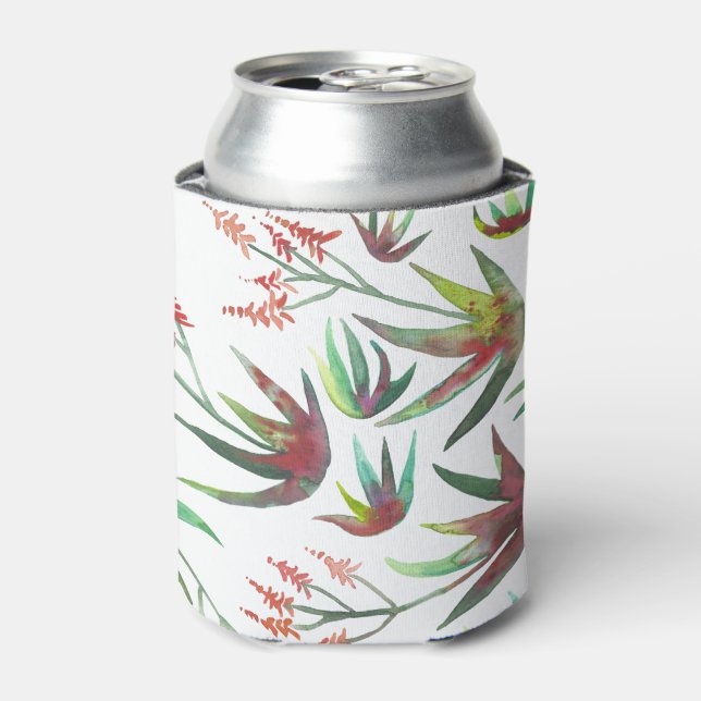 Aloe Vera Succulent Blooms Garden Watercolor Can Cooler (Can Front)