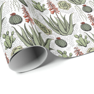Aloe Vera Succulent Cactus White Wrapping Paper