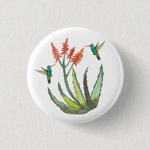 Aloe Vera Succulent Flower Hummingbirds Watercolor 3 Cm Round Badge