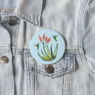 Aloe Vera Succulent Flower Hummingbirds Watercolor 7.5 Cm Round Badge