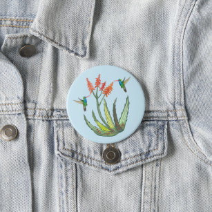 Aloe Vera Succulent Flower Hummingbirds Watercolor 7.5 Cm Round Badge