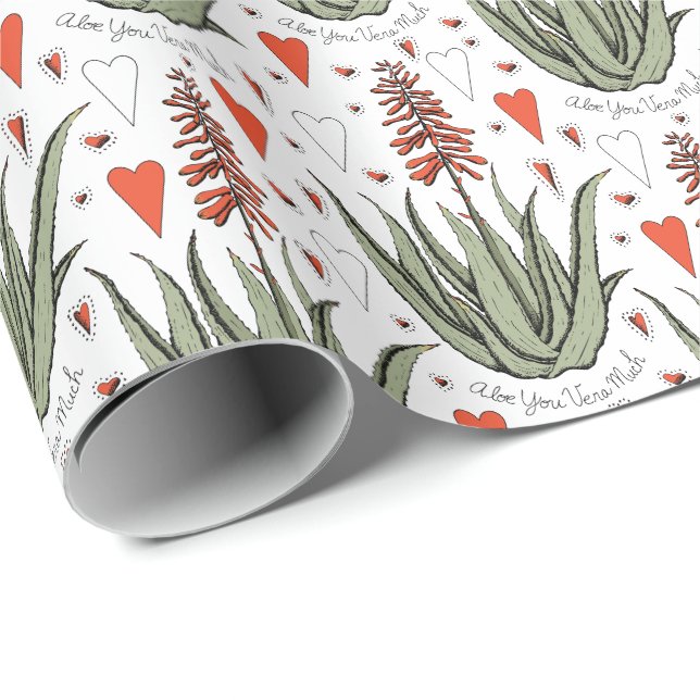 Aloe You Vera Much Orange Aloe Plants and Hearts Wrapping Paper (Roll Corner)