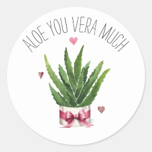 Aloe You Vera Much Pun Classroom Valentine  Classic Round Sticker