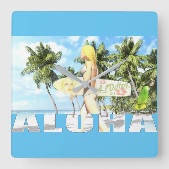Aloha 01 square wall clock (Front)