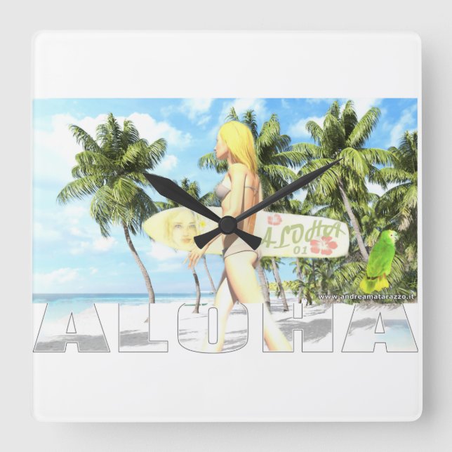 Aloha 01  square wall clock (Front)