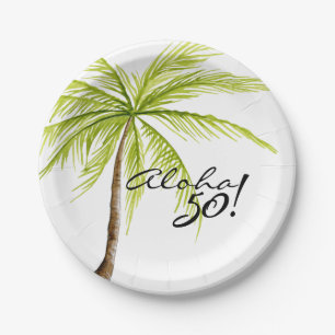 Aloha 50th Birthday Adult Palm Tree Beach Party Paper Plate