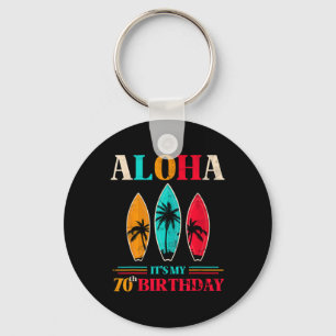 Aloha 70th Birthday Hawaii Tropical Beach Surfing  Key Ring