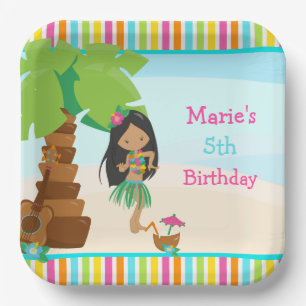 Aloha African American Girl Party Paper Plate