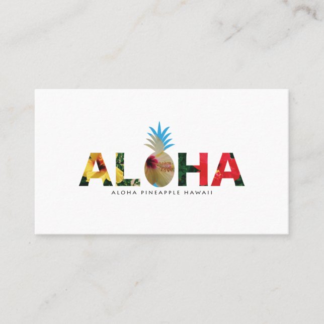 Aloha and pineapple　Hibiscus pictures Business Card (Front)