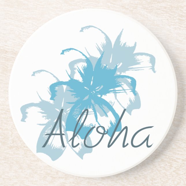 Aloha Aqua Blue Floral tropical flowers Hawaiian s Coaster (Front)