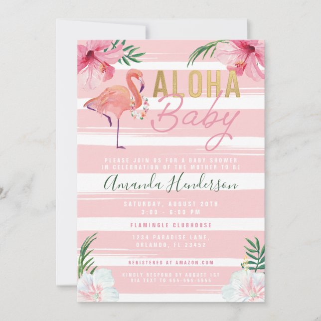 Aloha Baby Flamingo Baby Shower Invitation, Invitation (Front)