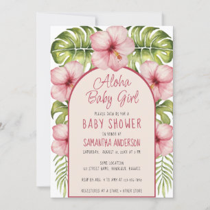 Aloha Baby Girl Tropical Shower Floral Watercolor Invitation