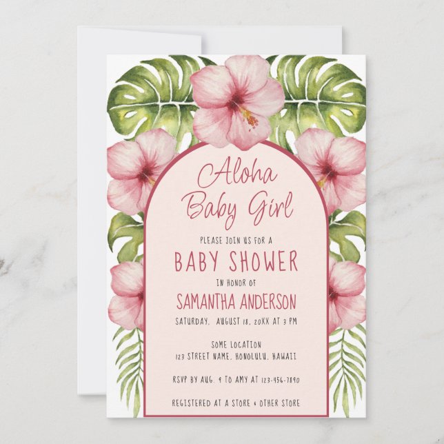 Aloha Baby Girl Tropical Shower Floral Watercolor Invitation (Front)